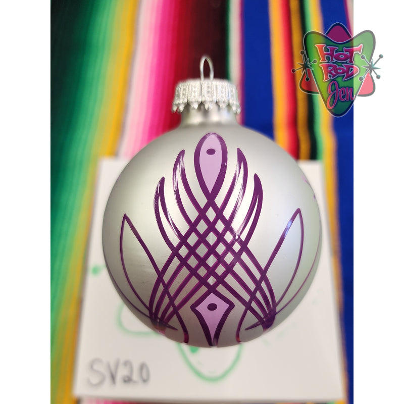 Hand pinstriped/painted glass ornament by Hot Rod Jen