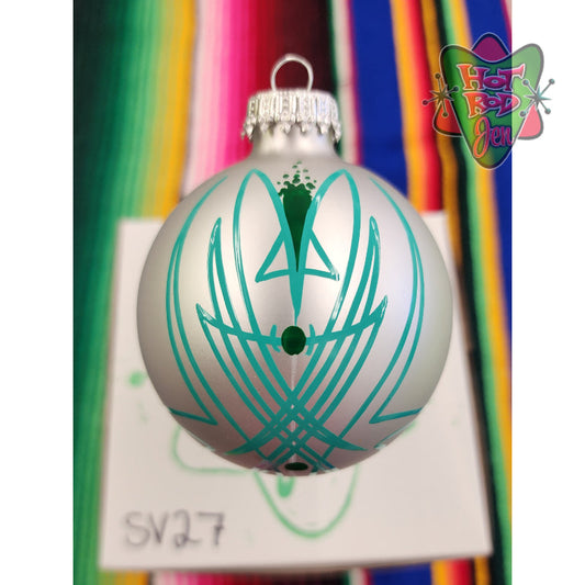 Hand pinstriped/painted glass ornament by Hot Rod Jen