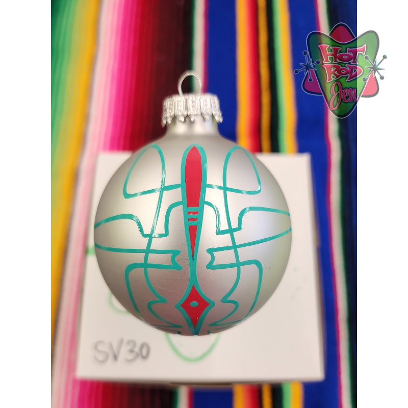 Hand pinstriped/painted glass ornament by Hot Rod Jen