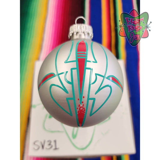 Hand pinstriped/painted glass ornament by Hot Rod Jen