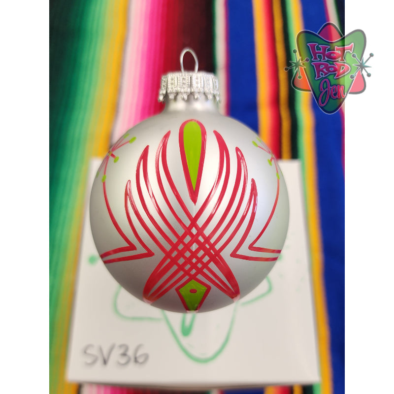 Hand pinstriped/painted glass ornament by Hot Rod Jen