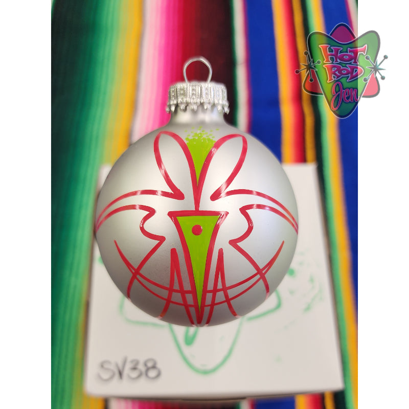 Hand pinstriped/painted glass ornament by Hot Rod Jen