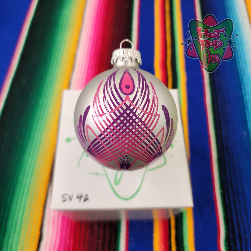 Hand pinstriped/painted glass ornament by Hot Rod Jen