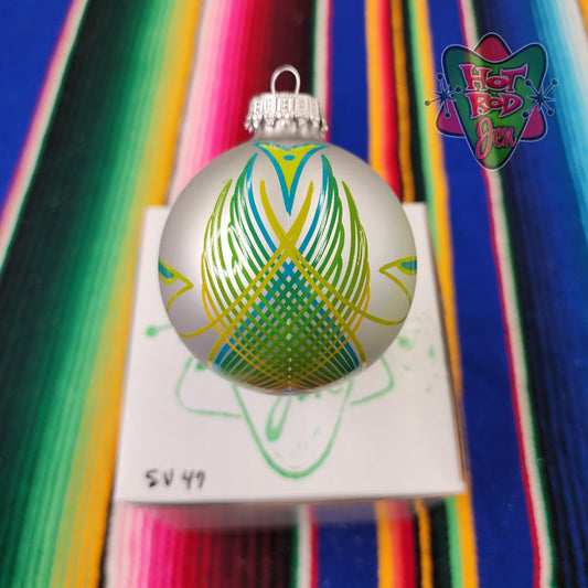 Hand pinstriped/painted glass ornament by Hot Rod Jen