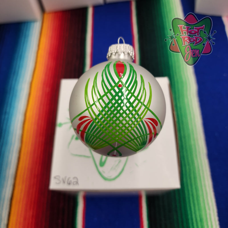 Hand pinstriped/painted glass ornament by Hot Rod Jen