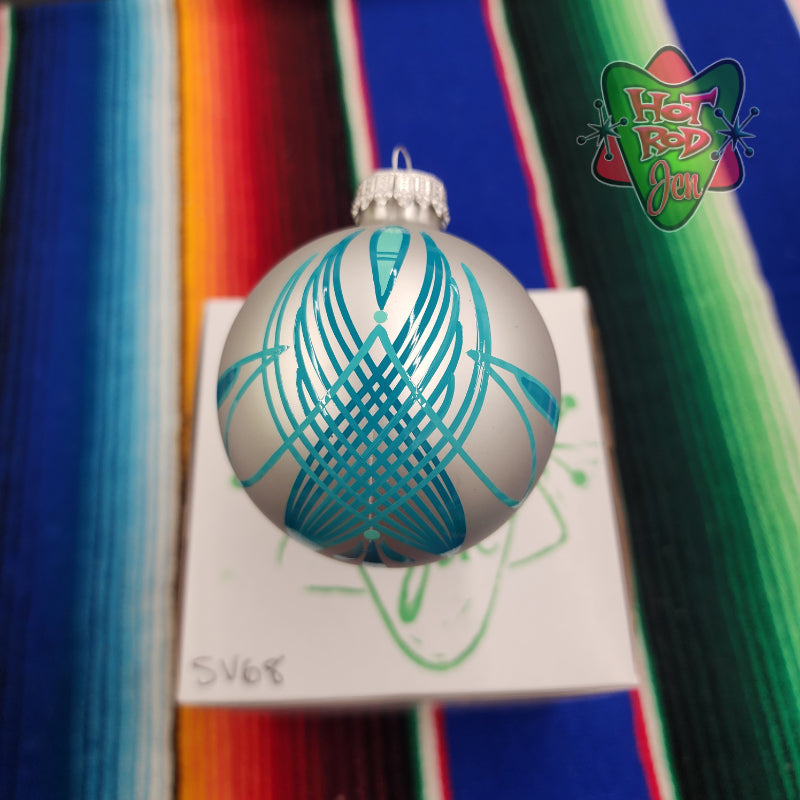 Hand pinstriped/painted glass ornament by Hot Rod Jen