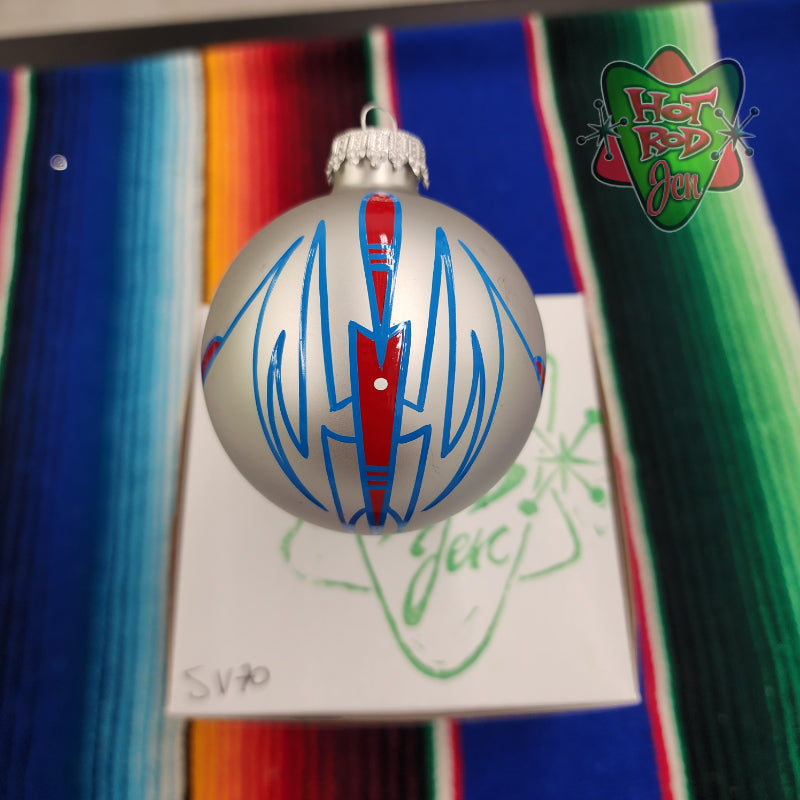 Hand pinstriped/painted glass ornament by Hot Rod Jen