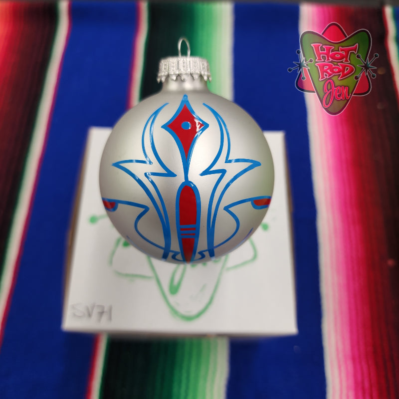 Hand pinstriped/painted glass ornament by Hot Rod Jen