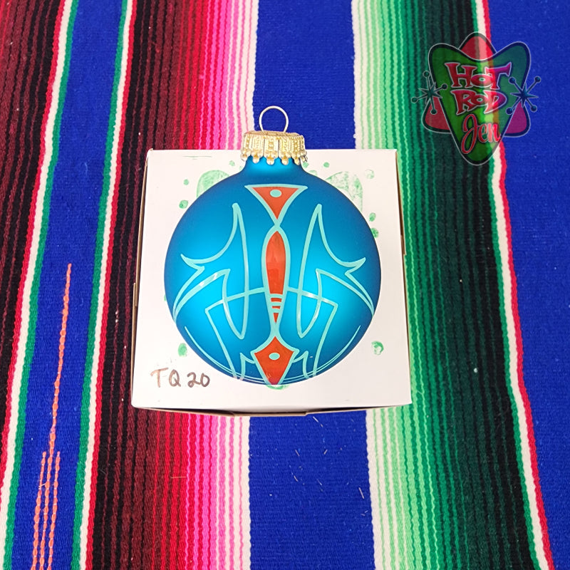 Hand pinstriped/painted glass ornament by Hot Rod Jen