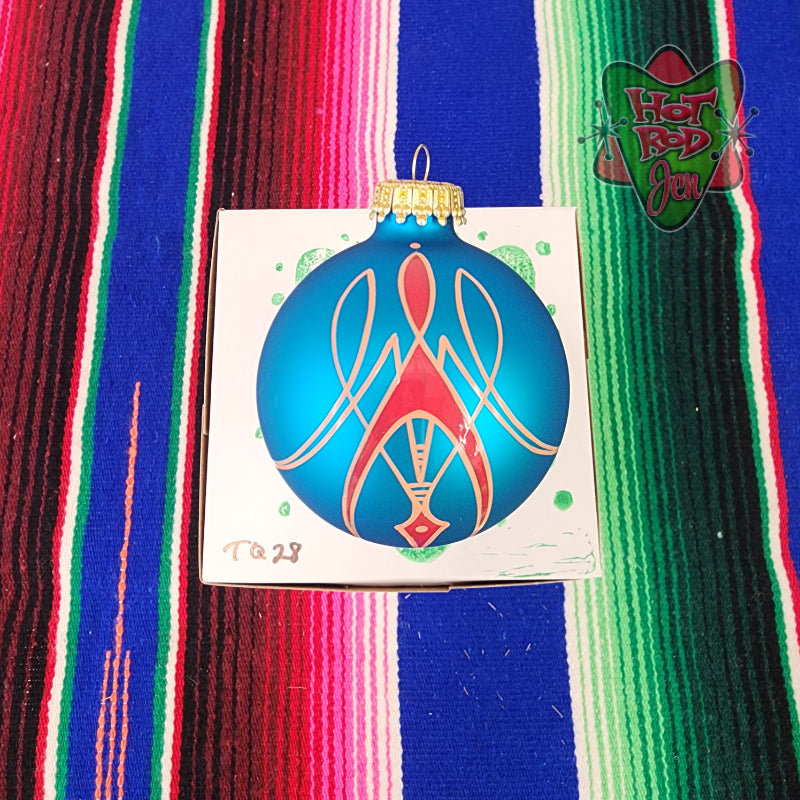 Hand pinstriped/painted glass ornament by Hot Rod Jen