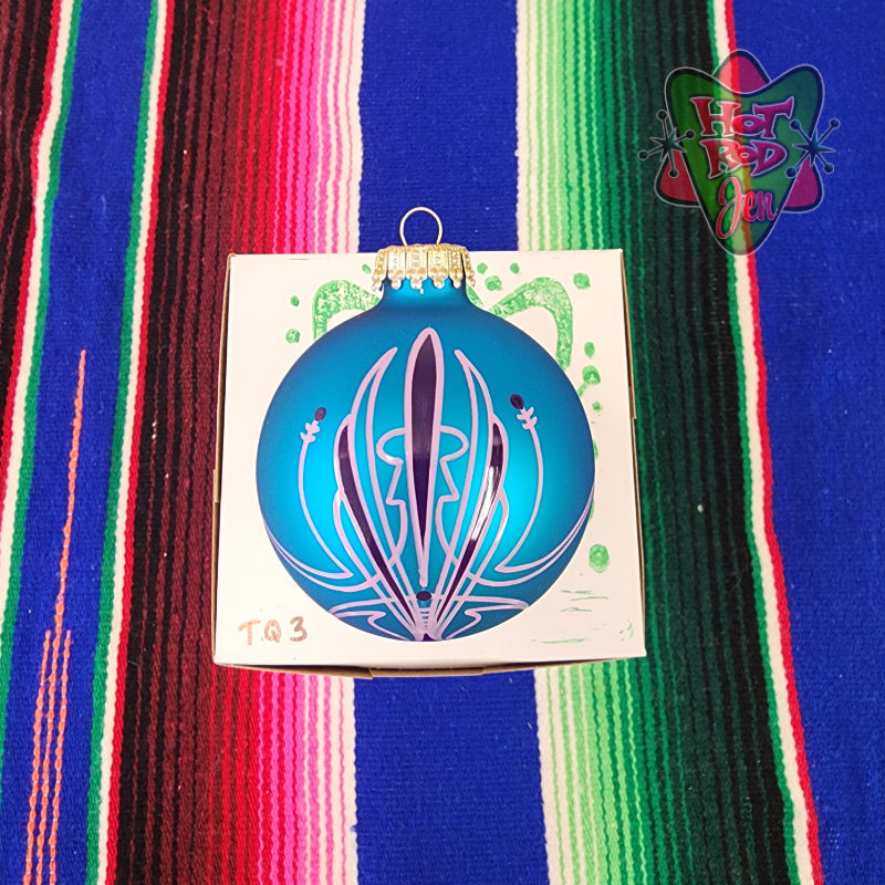 Hand pinstriped/painted glass ornament by Hot Rod Jen