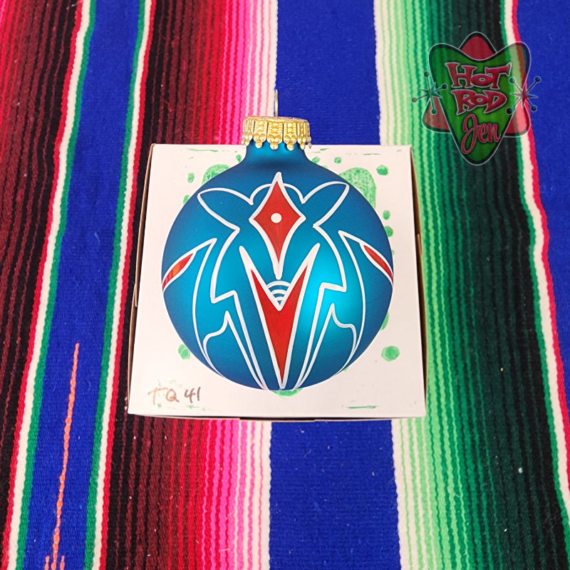 Hand pinstriped/painted glass ornament by Hot Rod Jen