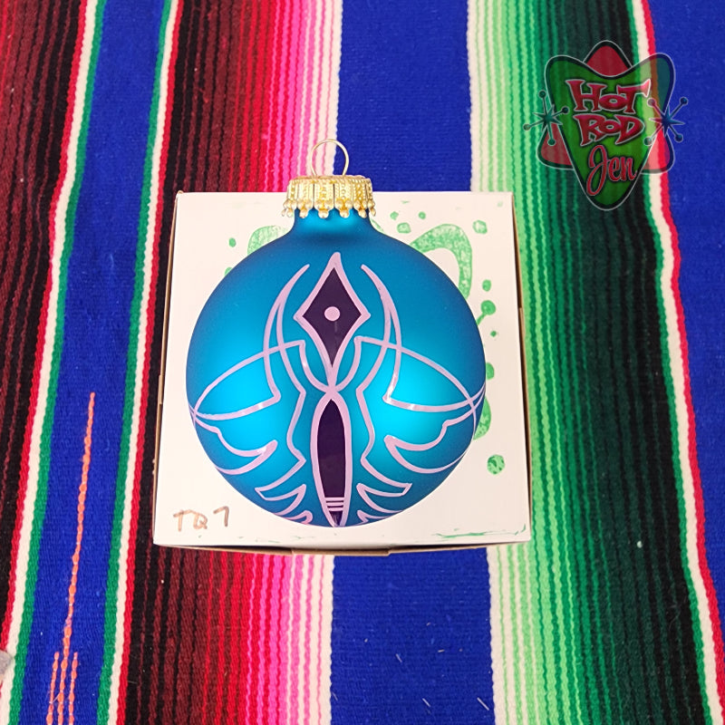 Hand pinstriped/painted glass ornament by Hot Rod Jen